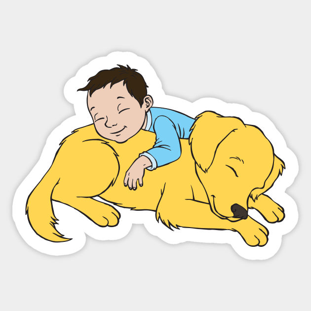 Golden Retriever Puppy with Boy Sticker by samshirts